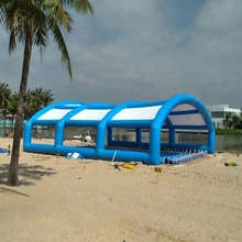 blue and white inflatable shelter tent for metal frame pool in beach