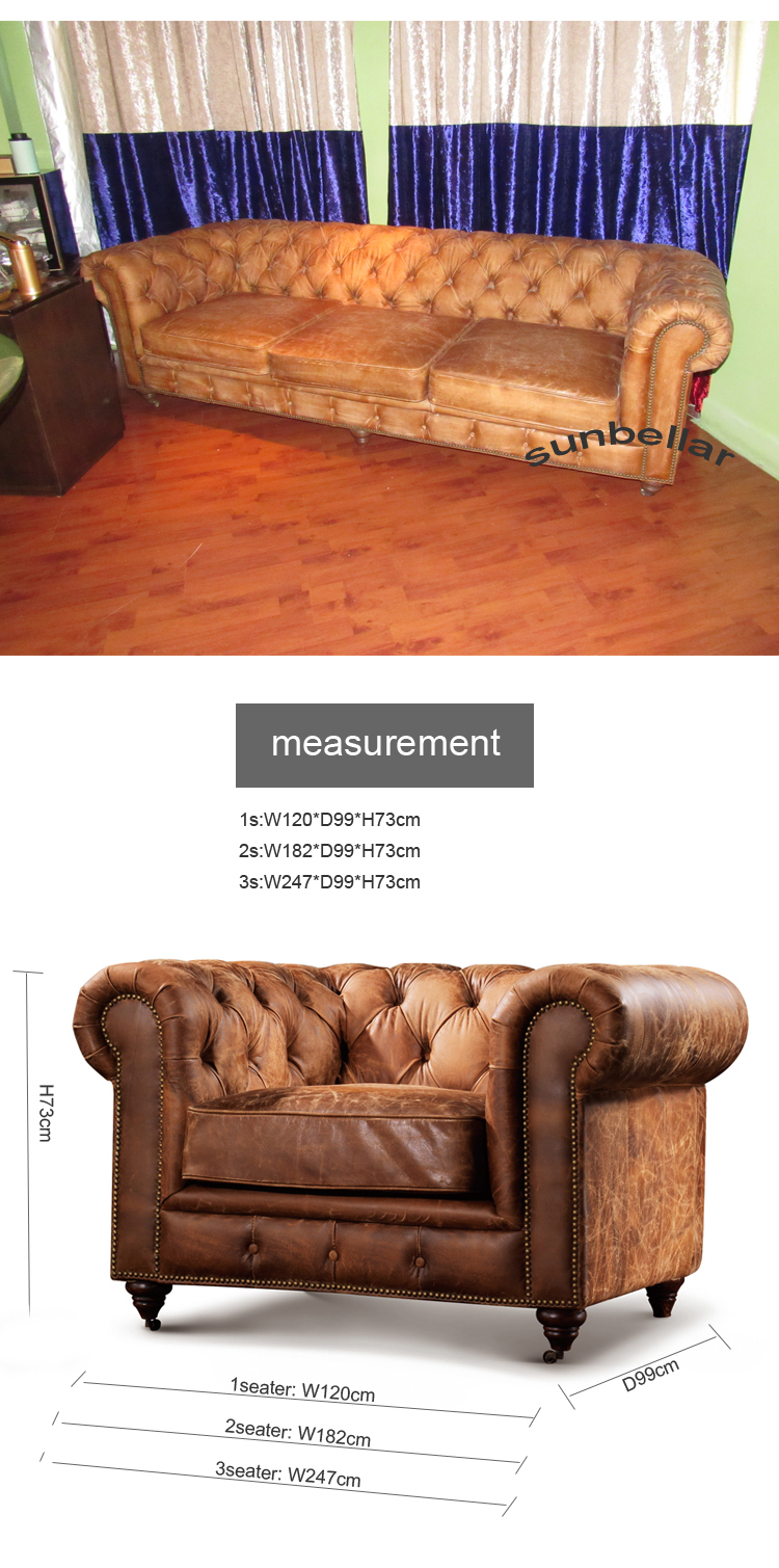 luxury furniture living room sofas chesterfield top grain leather dull polish leather sofa set home furniture