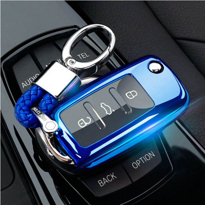 Car Key Fob For SEAT Remote Case Shell Cover Inc Key Chain Leon BLUE TPU