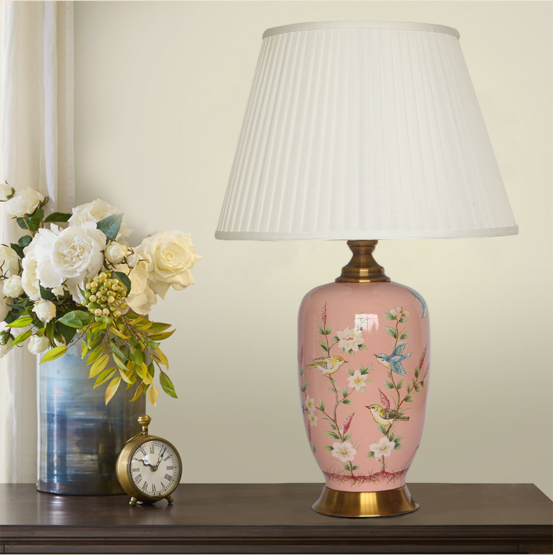 Ceramic table lamp with flower painting for decor in living room  porcelain lighting for bedside hotel from Jingdezhen wholesale
