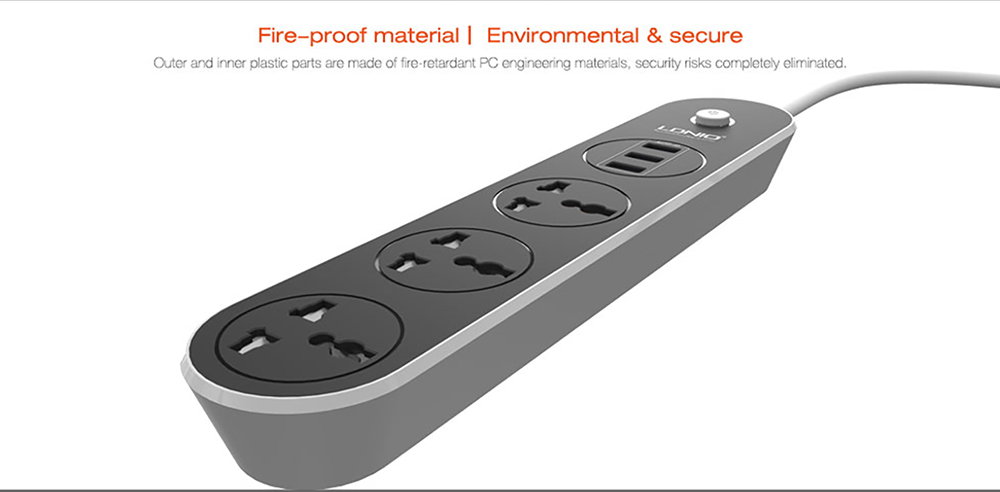 LDNIO 3 Way Outlets 3 USB Ports Socket Power Extension Strip Surge Protector Model: SC3301