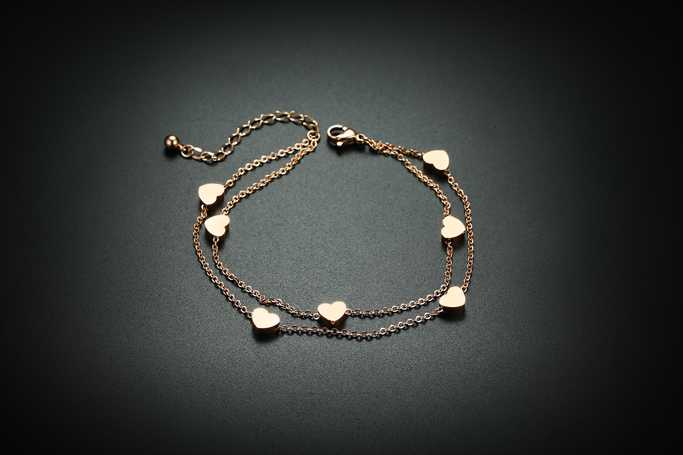 Fashion Wholesale Infinity Heart Circle Geometric Custom Stainless Steel Charm18k Rose Gold Anklet Bracelet Women