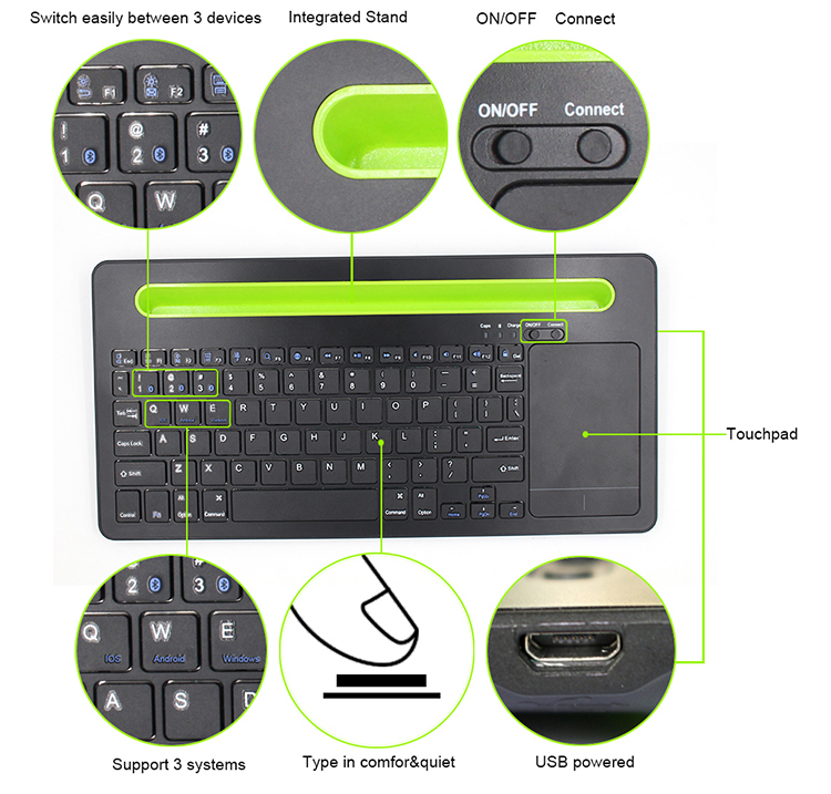 universal multi device double bluetooth dual mold wireless keyboard trackpad mouse keyboards with  phone case holder