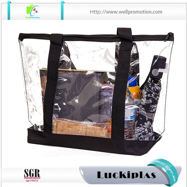 Borsa tote in plastica da spiaggia personalizzata da donna, borse tote in PVC trasparente all'ingrosso per la promozione