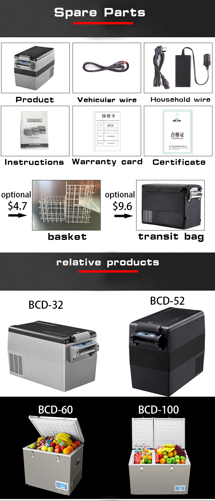 Coolbo factory quality Stainless steel material compressor 12v car fridge freezer 60l