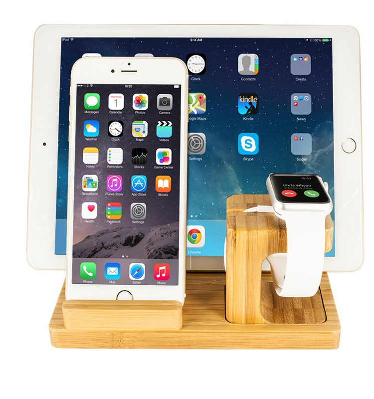 Wood Charge Dock Holder for Apple Watch , Docking Station Cradle Bracket for iPod iPhone iPad and Other Phones Tablets