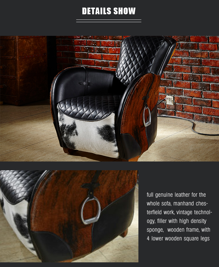Luxury modern design saddle armchair with ottoman classical full genuine leather single sofa chair