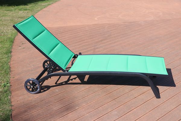 Outdoor Patio Furniture Sun Pool Loungers Aluminium With Wheels Green