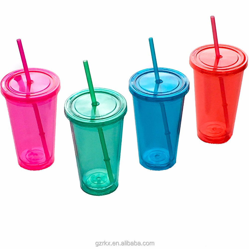 Оптовая продажа, индивидуальная пластиковая чашка с крышкой и соломинкой, акриловая Двухстенная чашка для напитков, прозрачная чашка для напитков, кружки