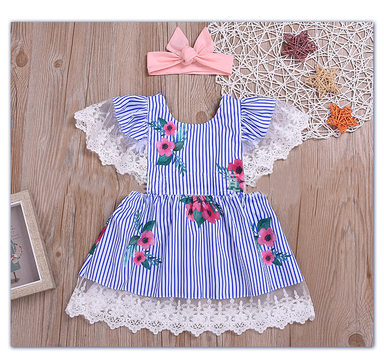 Винтажное платье с цветочными рукавами для маленьких девочек, платье с цветочным узором для маленьких девочек + розовая лента для волос на лето