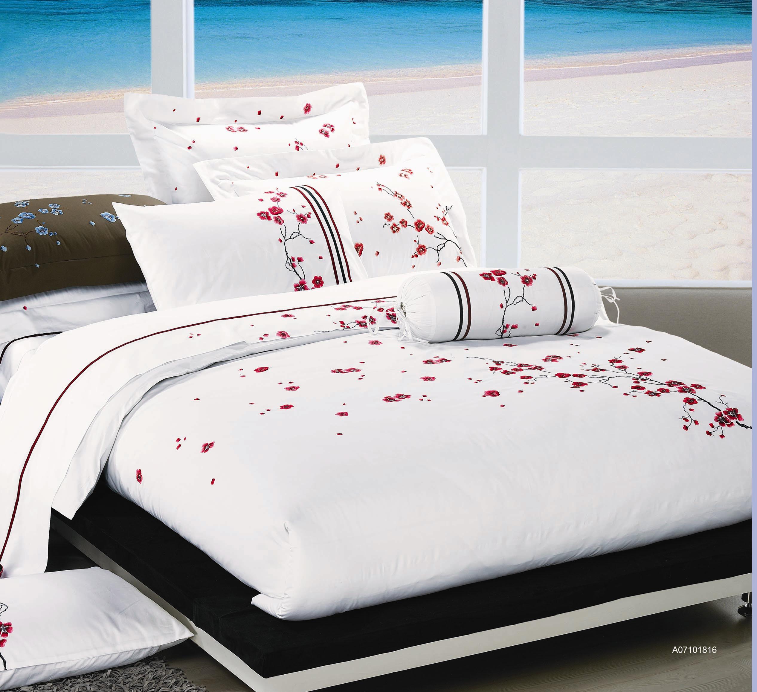Elegant Embroidery 4 Piece duvet & pillows & flat sheet, bed sheets with pillowcases
