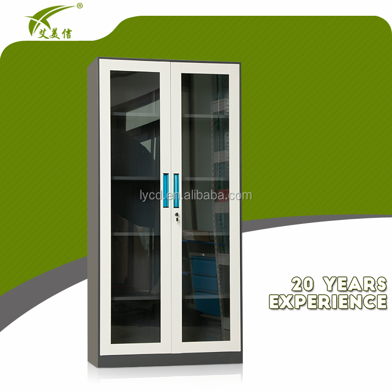 Металлический шкаф для хранения для библиотеки с 2 стеклянными дверцами/стальной шкаф для книг