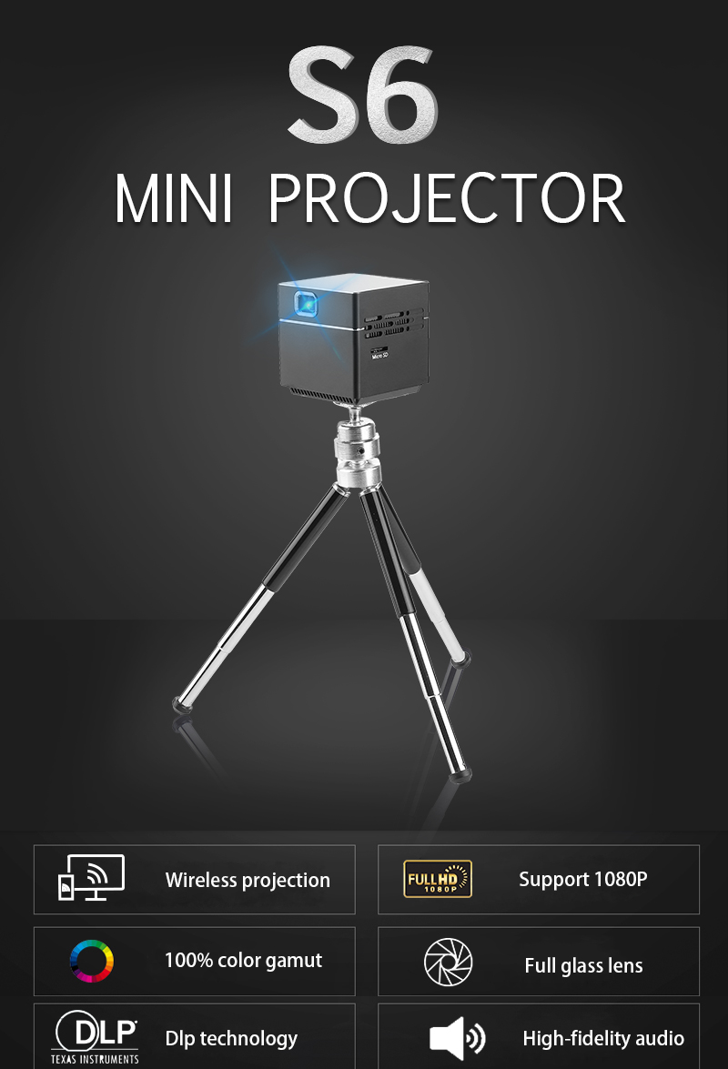 S6 Wireless Cube DLP Projector Mini 5.5cm Pocket Cube Projector 2500mAH Battery Powered Projector