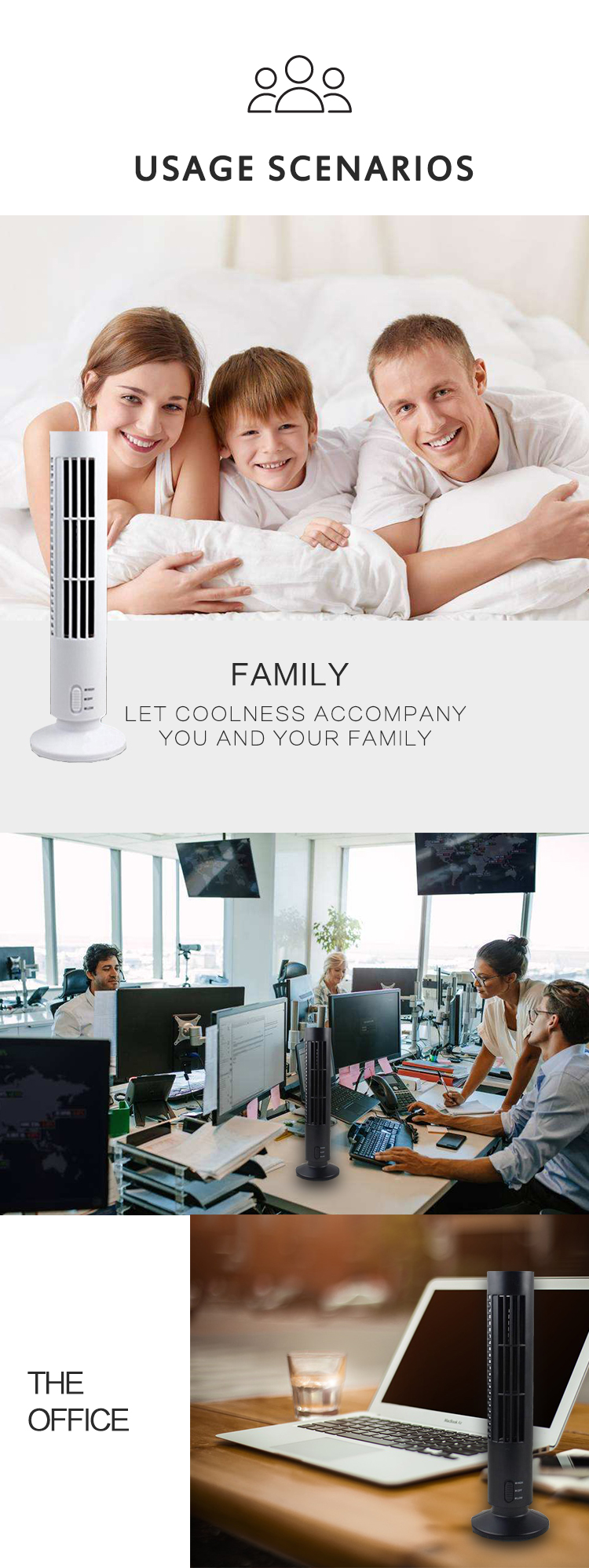 Usb vaneless air conditioner mini tower fan for office