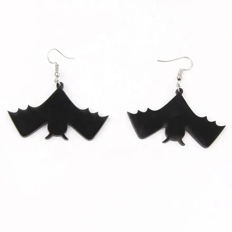 Black Acrylic Halloween Necklace Earrings Bat Shape Jewelry Accessories Unisex