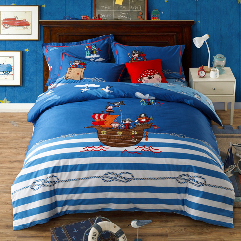 Duvet cover set,  Embroidered Boat child and kids bedding, Coordinates with Olive Kids Design-Trains, Plane,Trunk, Motorcycle