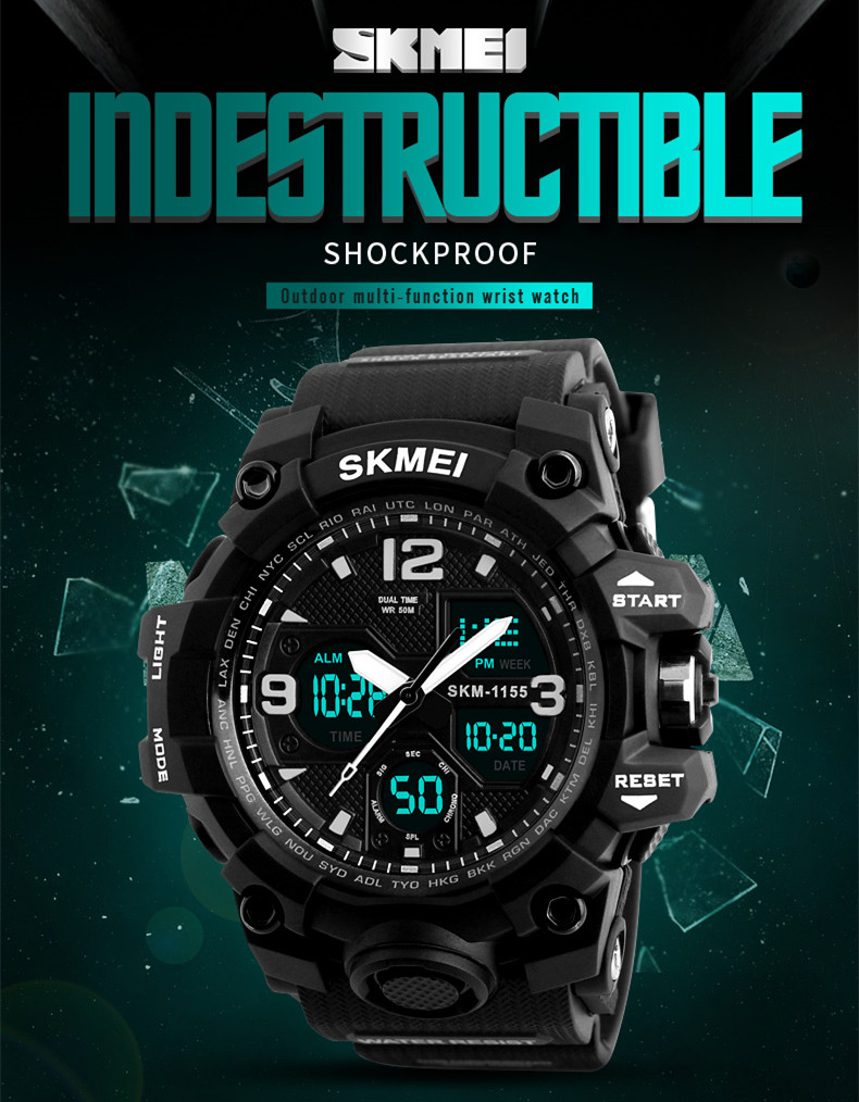 hot selling SKMEI 1155B dual time sport watch analog digital watches for men