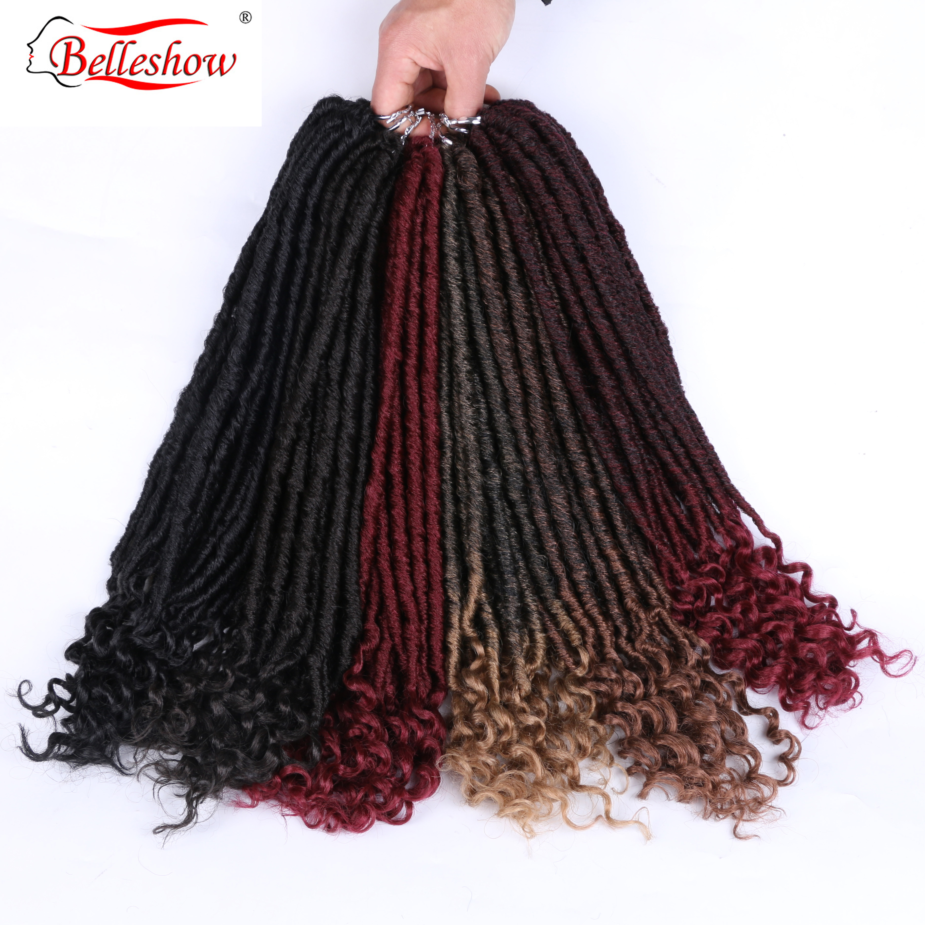 Оптовая продажа Belleshow, 18 дюймов, 24 стойки, искусственные дреды с эффектом омбре, искусственные локоны, вязаные крючком волосы, дредлоки, богини, Локи