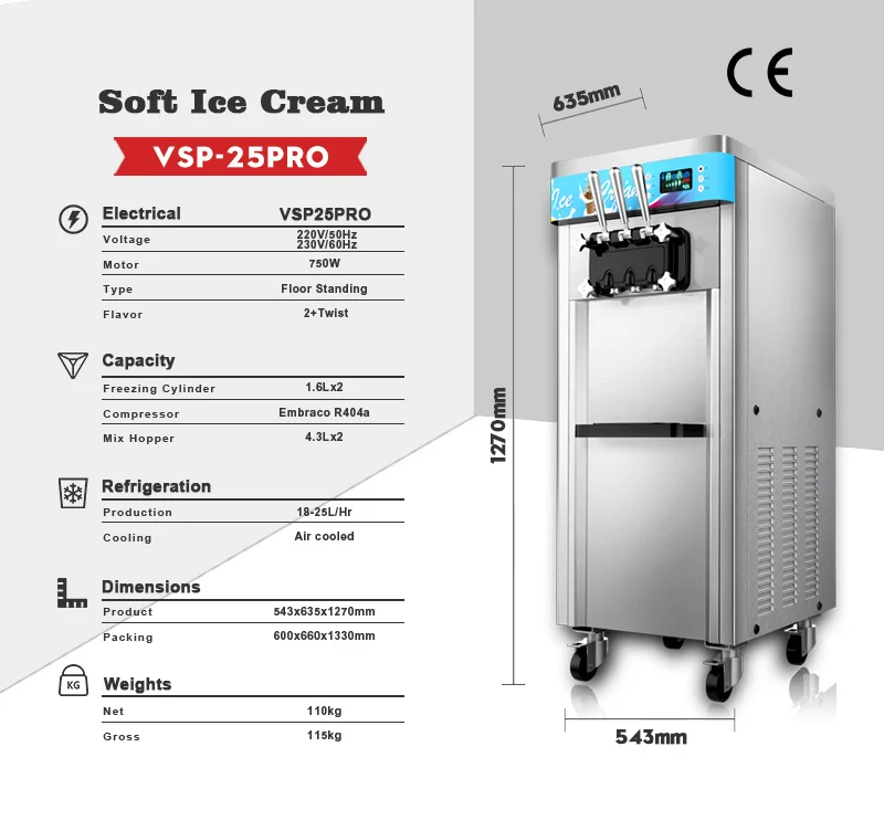 Giá Nóng Kinh Tế D425 3 Hương Vị Mềm Máy Làm Kem Thương Mại Máy Làm Kem Maquina De Helados