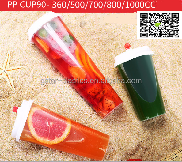 20 унций литья под давлением пузырьковый чай пластиковая чашка 600 мл молочный чай чашка с фруктовым лотком