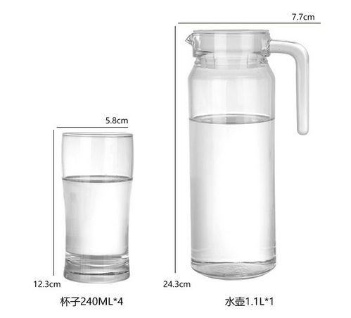 Haonai 5pcs glass drinking set 1.L glass water jug with 4 glass tumbler for juice