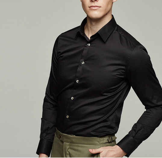 YY-qianqian Mens No-Iron Slim Fit Solid Color Formal Casual Point Collar Dress Shirts