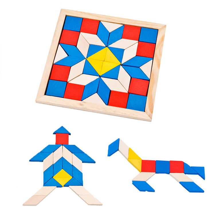 几何菱形 tangram 逻辑拼图木制玩具孩子们玩游戏木制拼图 iq 大脑