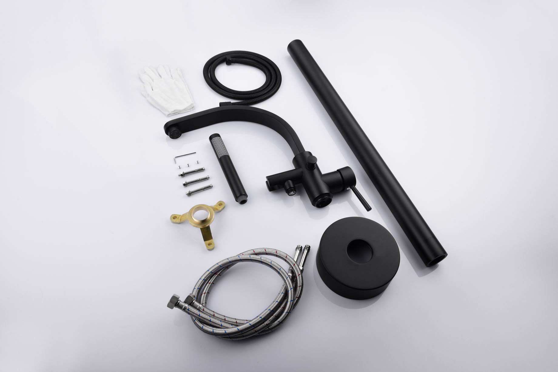 Modern Design Single Handle Floor Free Stand Black Bathtub Faucet Matte Black Bath Shower Faucet With Hand Shower