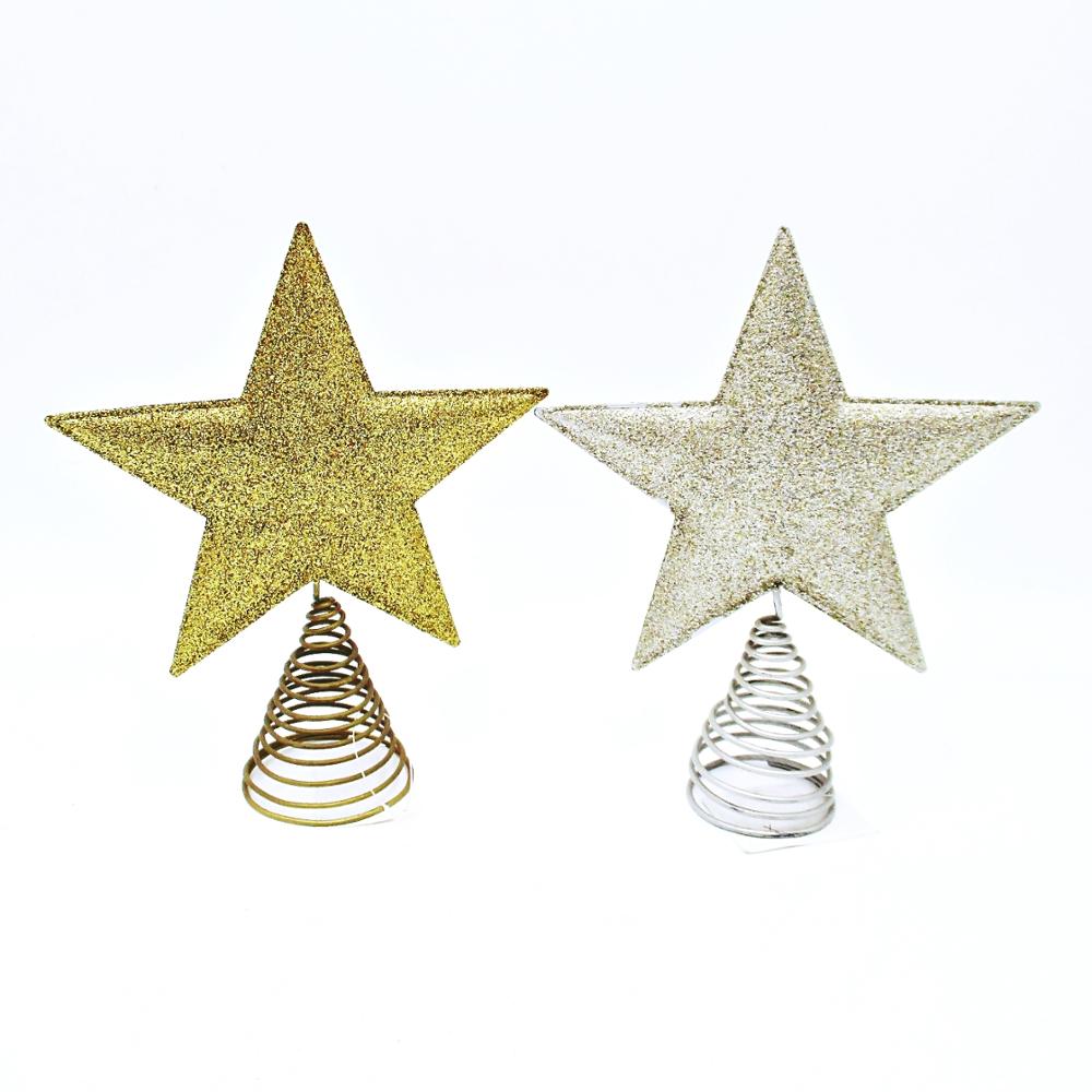 Gold 2 Pieces Metal Glittered Christmas Tree Topper Star Treetop Hollow Wire Star Topper for Christmas Tree Ornament 2 Sizes