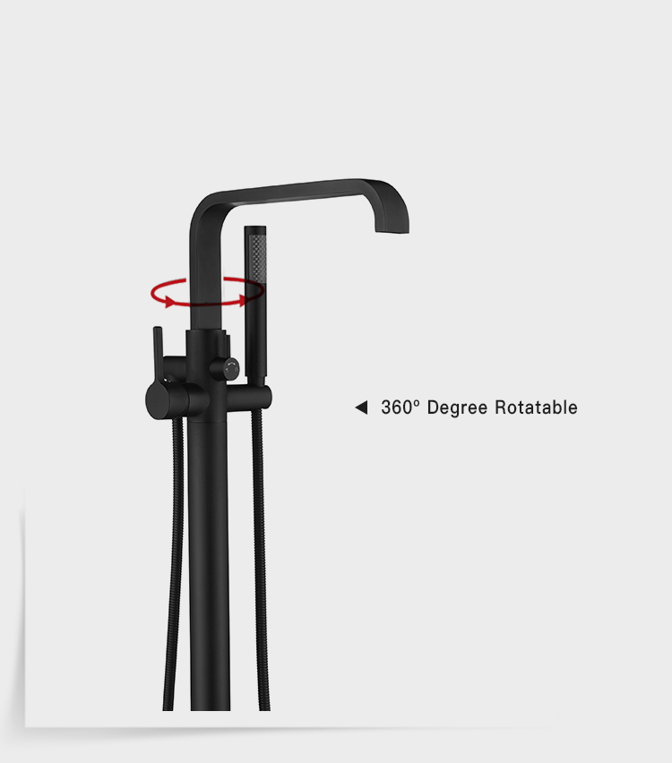 China Factory Good quality Prices Bathtub Faucet Black Floor Mount Brass Single Handle Bathroom Faucets with Hand Shower