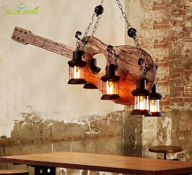 New 6 lights vintage guitar shape creative designer restaurant restration hardware hotel pendant lighting