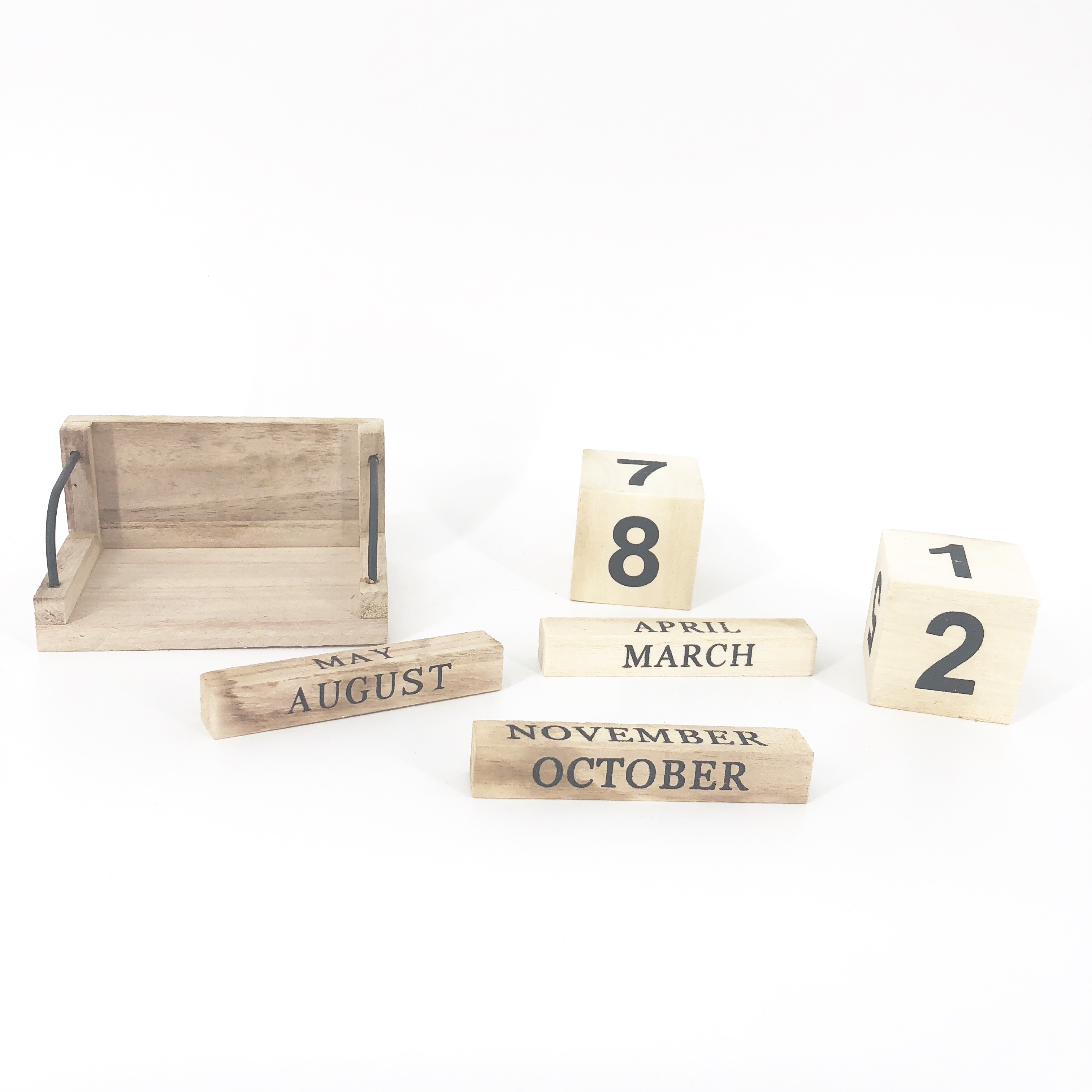 Vintage Wooden Perpetual Desktop Calendar with Wooden Month Blocks Date Display Home Office Decoration Wood Color