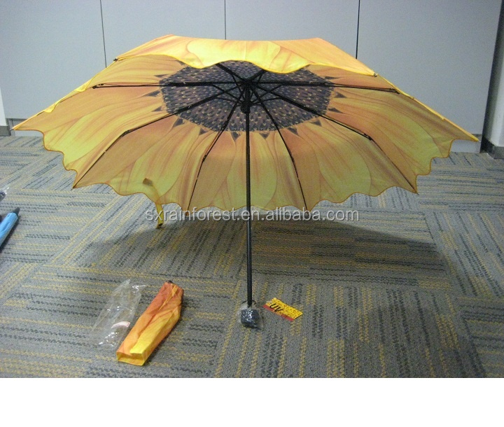 Sketch Lemon With Green Leaves fashion print cute Windproof automatic tri-fold umbrella sun UV protection Sun umbrella