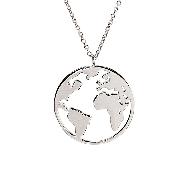 Minimalist Medal Jewelry 925 Sterling Silver World Map Necklace