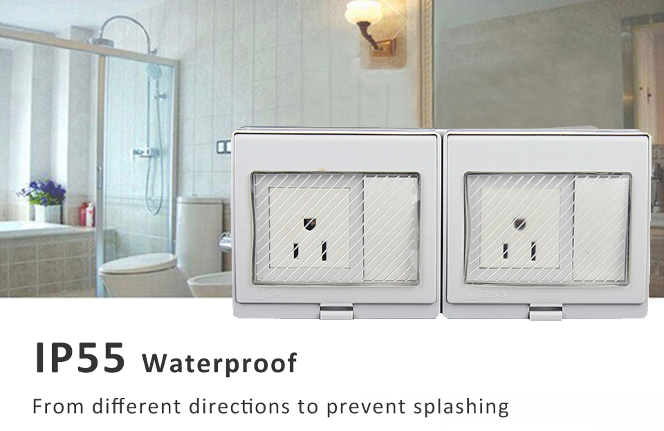 American Type Wall Mounted IP55 Electrical 2Gang Switch 2Gang Socket
