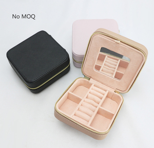 Luxury leather folding jewelry box with mirror travel jewelry case
