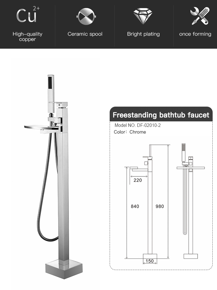 Bathroom Stand Alone Waterfall Bathtub Faucet Floor Mounted Bath Tap