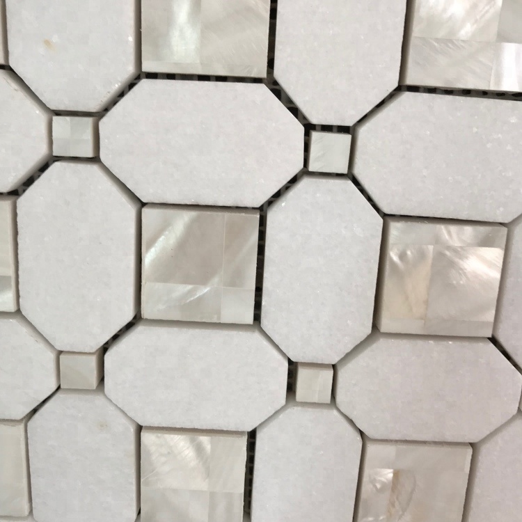 unique design Greece thassos white marble mosaic with shell mosaic