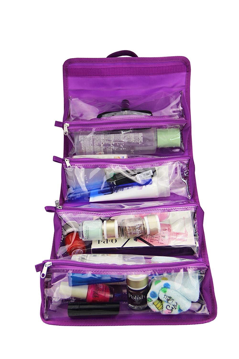 Organizzatore per trucco arrotolabile da appendere e borsa da viaggio, 4 trousse per cosmetici rimovibili