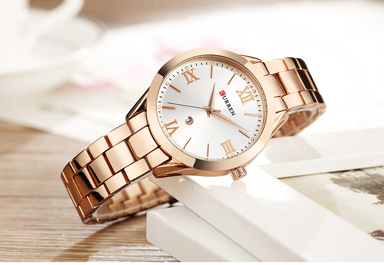 CURREN-montre à Quartz pour femmes, de luxe, en or Rose, bracelet, horloge, 9007