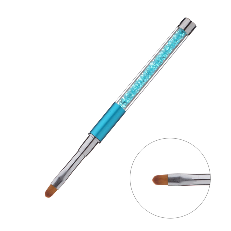 Rhinestone Nail Art Brush Pen Metal Acrylic Handle Gradient Carving Powder UV Gel Liner