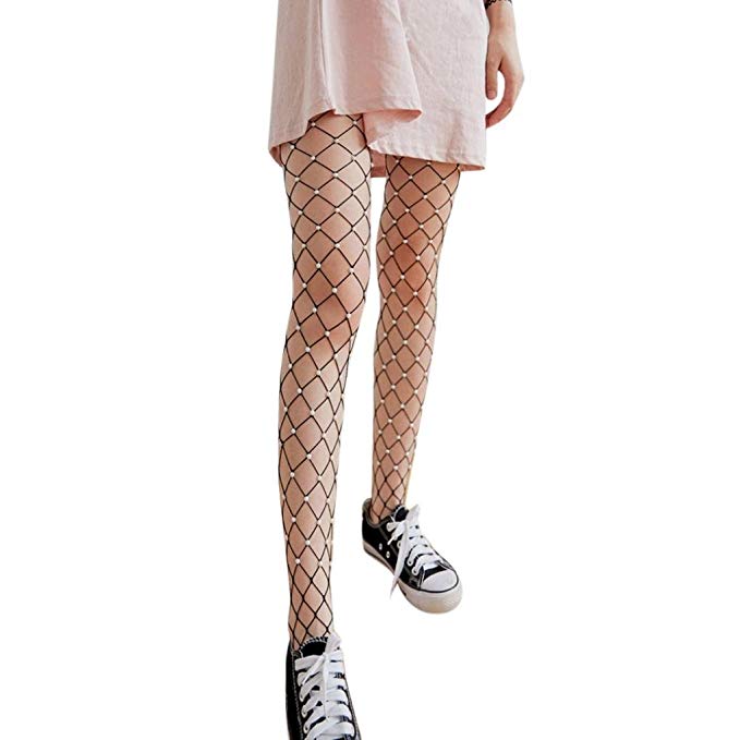 蕾丝顶级网格高大腿丝袜紧身裤连裤袜长袜子与珍珠 - buy fishnets