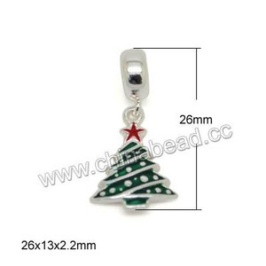 5 x Silver Plated Rhinestone Green Enamel Christmas tree charm pendants 26mm
