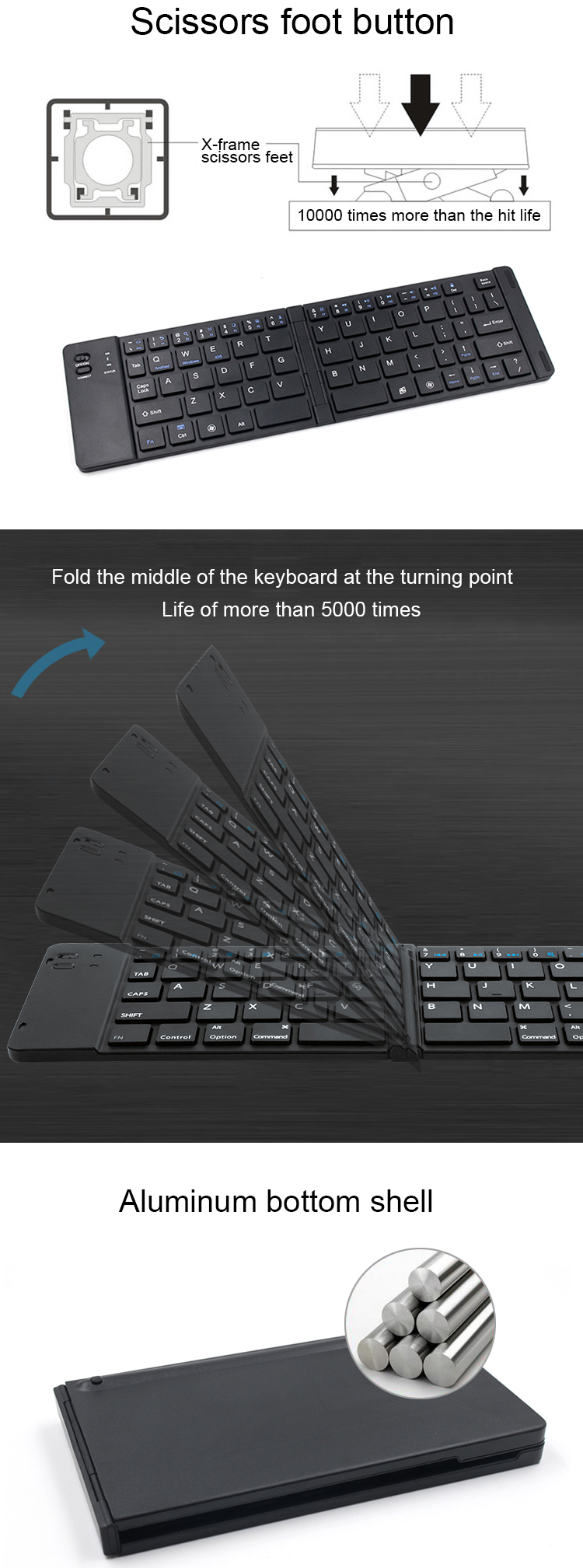 Bluetooth 3.0 Portable Wireless Foldable Bluetooth Keyboard Arabic English mini slim Keyboard