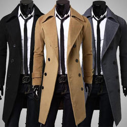 Casaco de lã longa para homem grosso inverno trench coat fino ajuste gola entalhada casaco