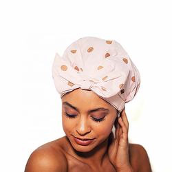2019 Factory Hot Sale Custom Design Waterproof Reusable Luxury Shower Cap With Bowknot Polka Dot Woman Shower Cap