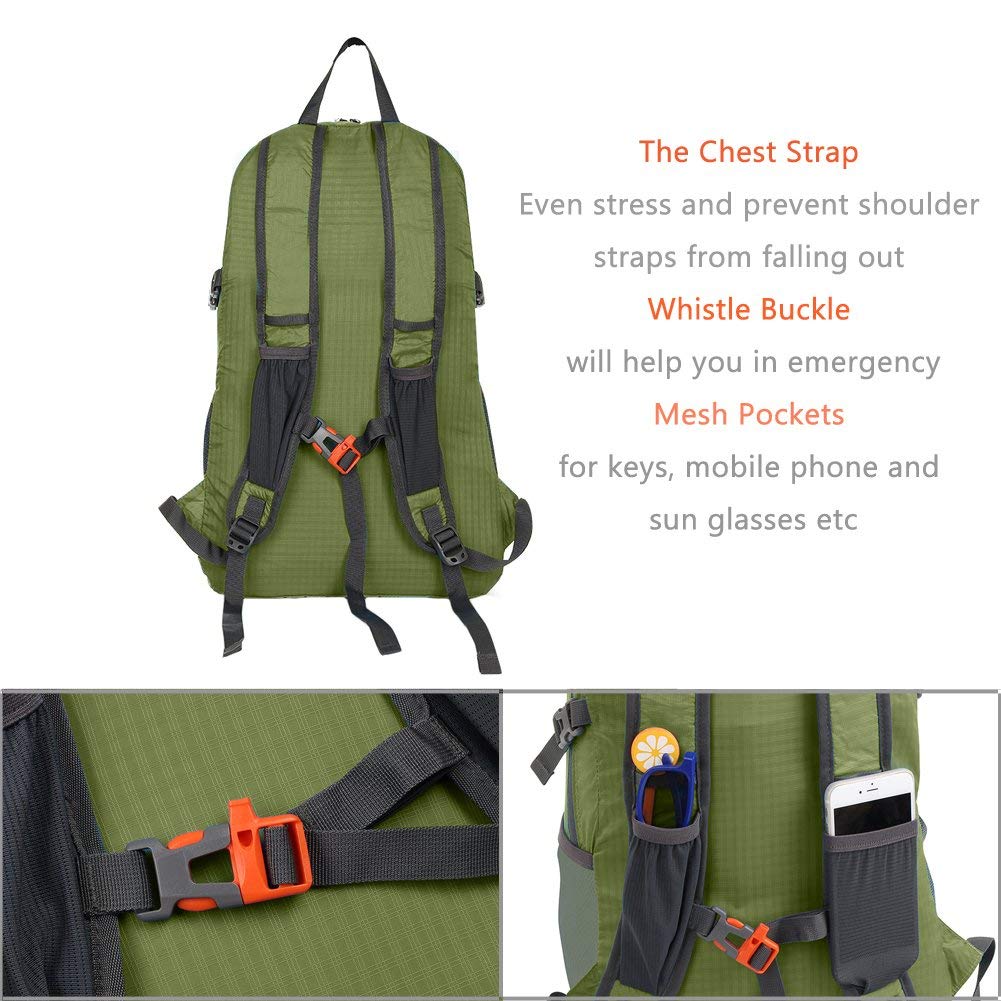 Sac &agrave; dos pliable ultra l&eacute;ger, petit sac &agrave; dos de voyage pliable r&eacute;sistant &agrave; l'eau de 25 L