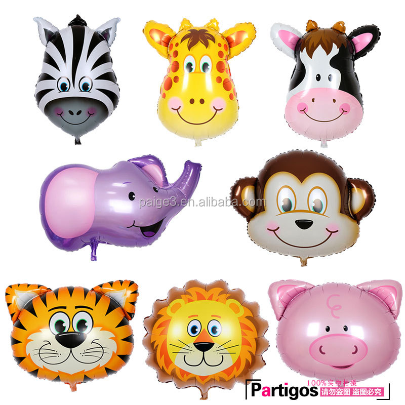 Grande Cabeça de Animal Balões Folha Birthayday Partido Vaca Leões Tigre Cabeça de Elefante Balões Tema Fazenda Hélio Globos Decoração Suprimentos