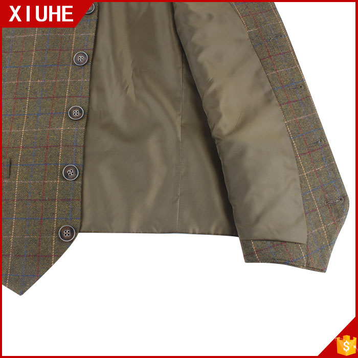 Wholesale Custom Tweed Cheap Wool Waistcoat Men Plaid Formal Suit Vest Cotton Vest Waistcoat