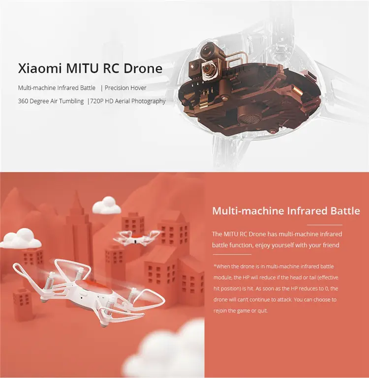 Support Diy Xiaomi Mitu HD 720P 360 Degrees Mini RC Flying Toy Drone Made in China
